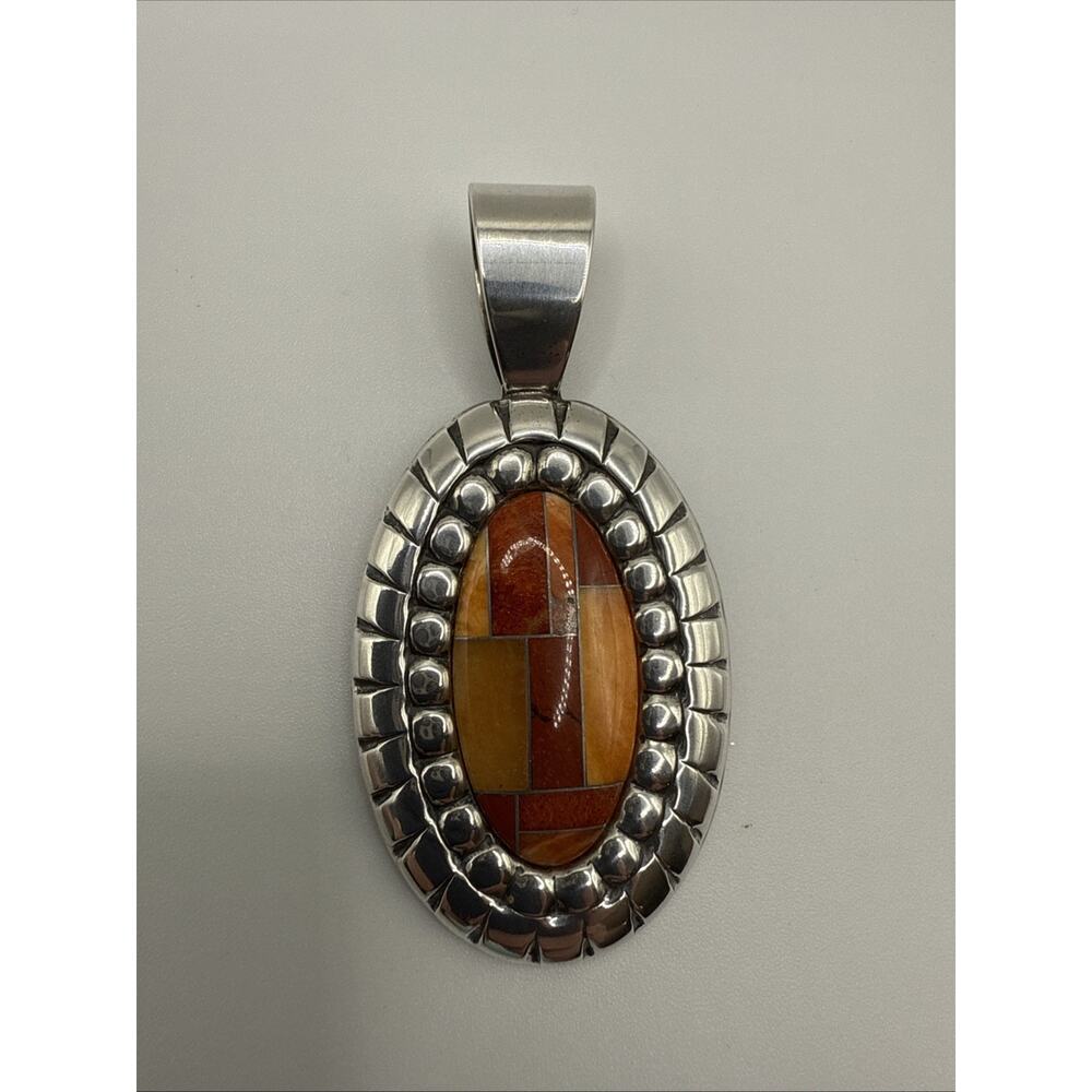 Carolyn Pollack Sterling Silver Gemstone Pendant Spiny Oyster Oval‎ Inlay
